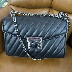 Michael Kors Black Quilted Leather Shoulder Bag with Silver Chain